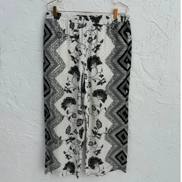 ETT TWA by Anthropologie Womens Cropped Wide Leg Pants Black White Size Large - Picture 11 of 15